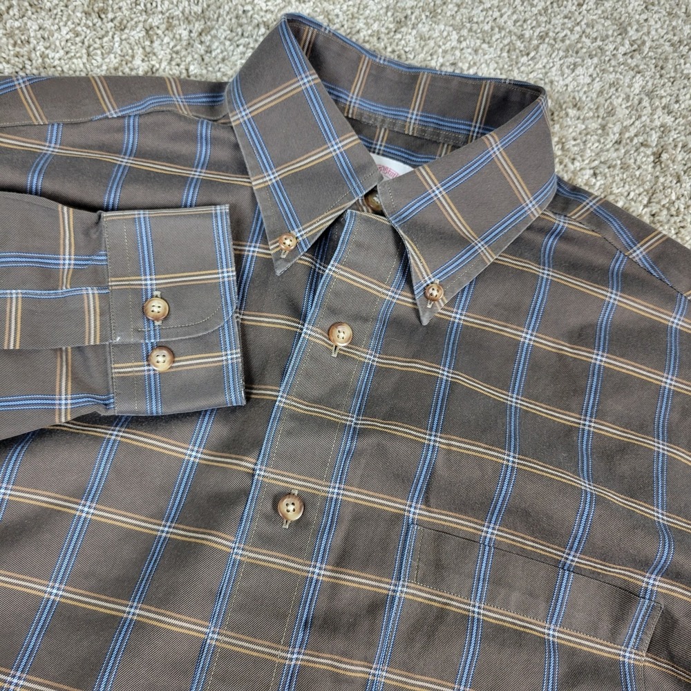 Brooks Brothers 346 Non Iron Mens Small Brown Plaid Button Down Long Sleeve